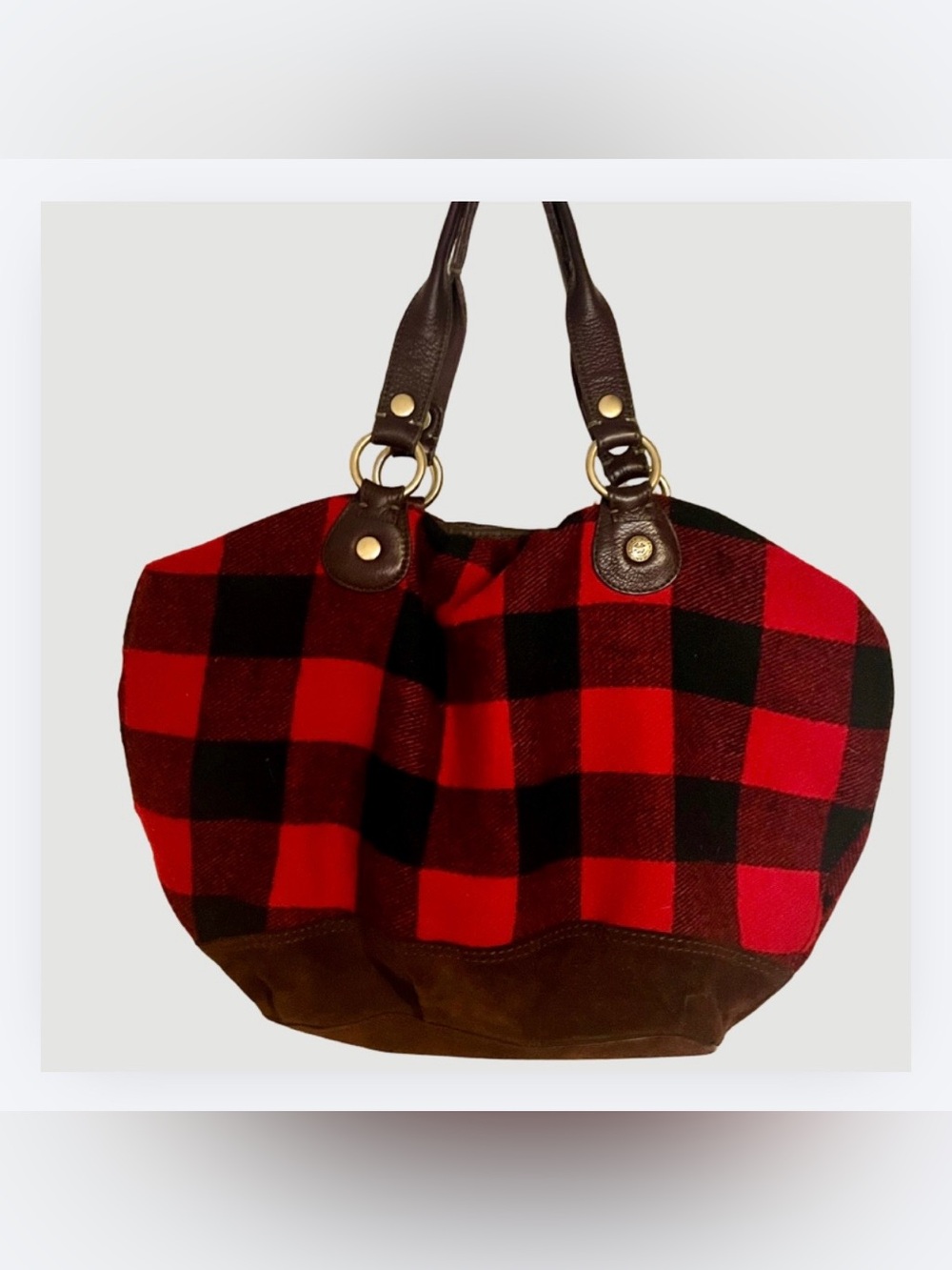 Lucky Brand 100% Wool Red Buffalo Check Purse, Magnetic Closure, EUC